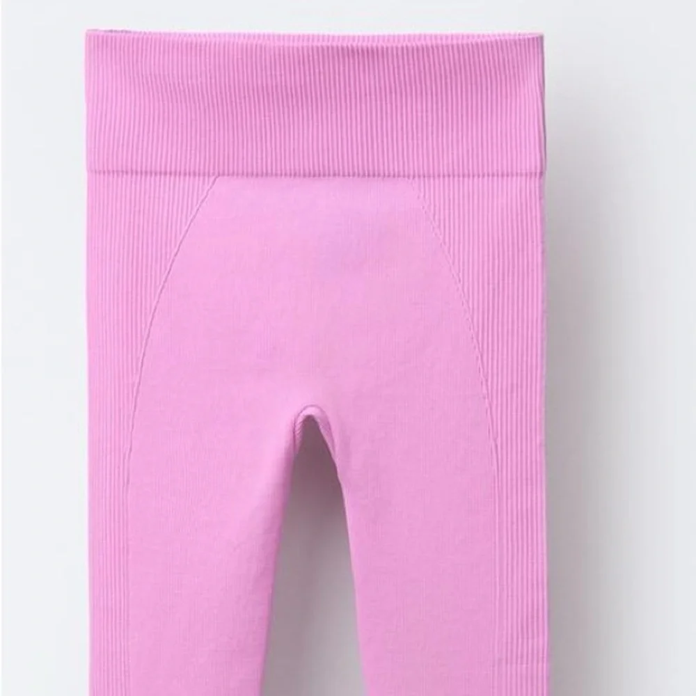 Zara Ski Collection Seamless Leggings NWT Girls Pink Ribbed Size 12 - 14 Large